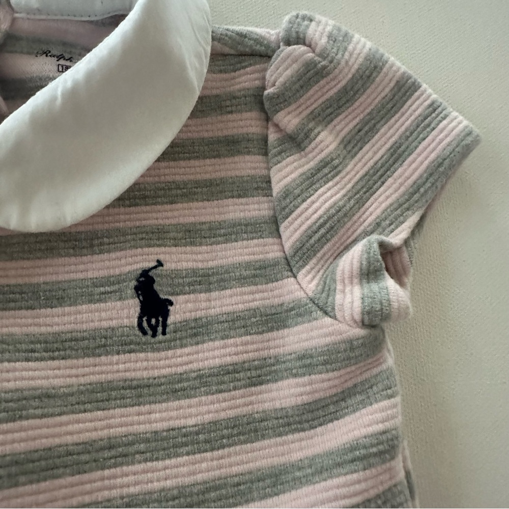 Ralph Lauren 18 Months Baby Girl Pink Gray Stripe Ponte Dress - Picture 3 of 5